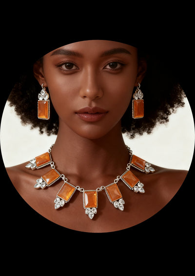 Stone statement necklace set