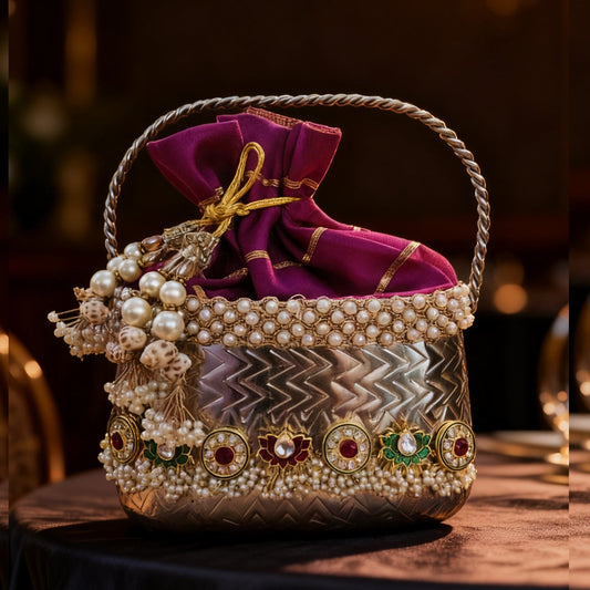 Saburii Silver clutch potli