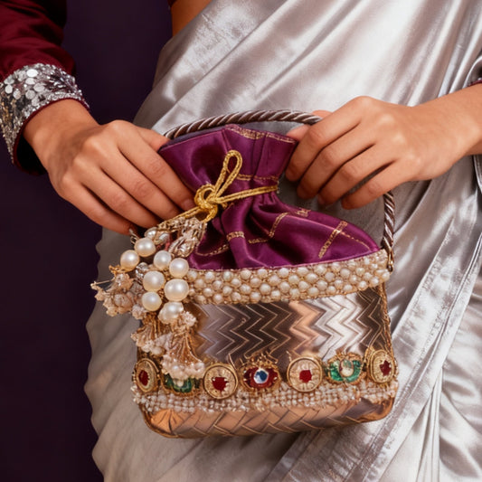 Silver clutch potli by Saburii